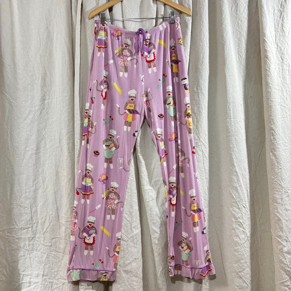Nick & Nora Sock Monkey Baking Print Pajama Pants Lavender M